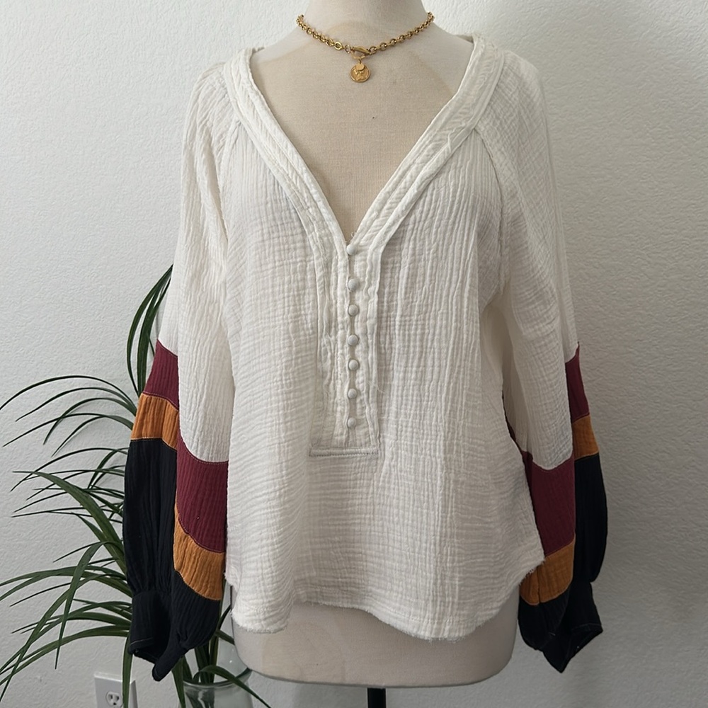 Fate white top with color block sleeves